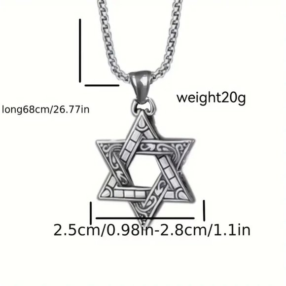 Necklace Star of David Pendant Hexagon 2 Sided Rope Chain Magic Silver Religion - Picture 2 of 4